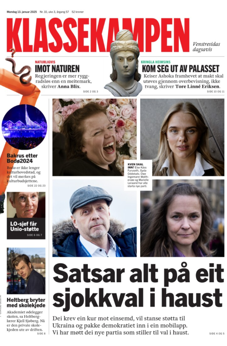 Debattinnlegg på trykk i avisen Klassekampen 15. Jan.2025