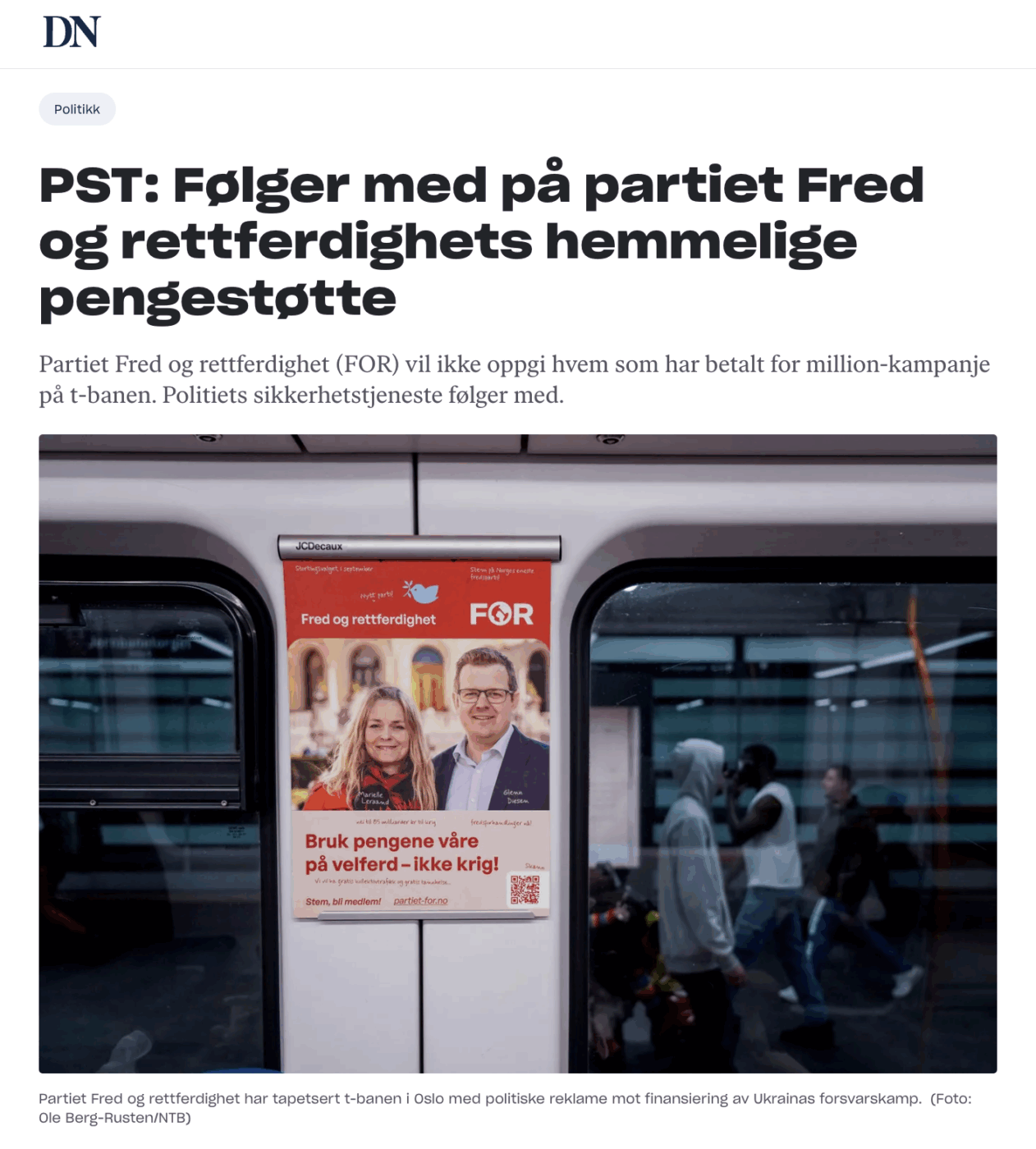 Dn følger med på partiet fred og rettferdighets hemmelige pengestøtte