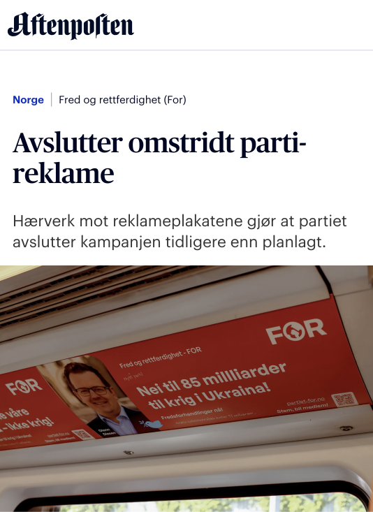 Aftenposten: Avslutter omstridt parti-reklame