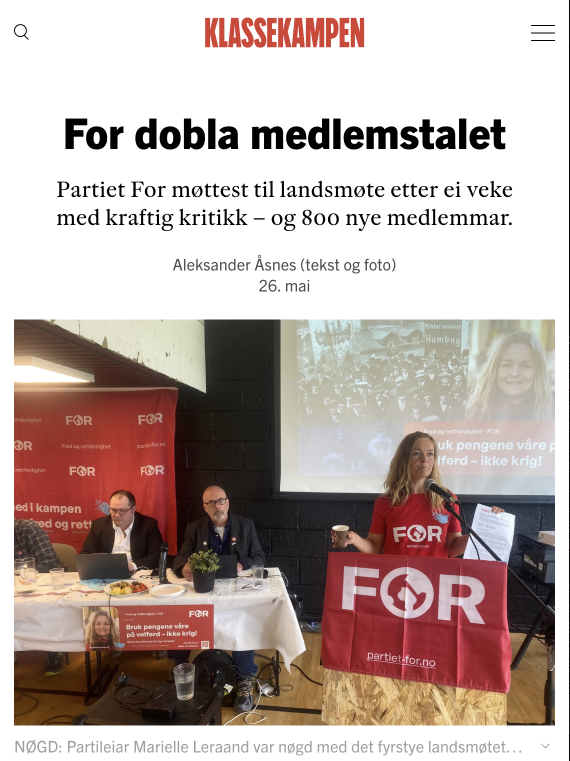 Klassekampen: For dobla medlems­talet