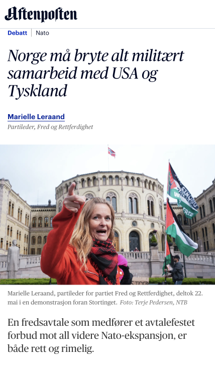 Aftenposten: Norge må bryte alt militært samarbeid med USA og Tyskland