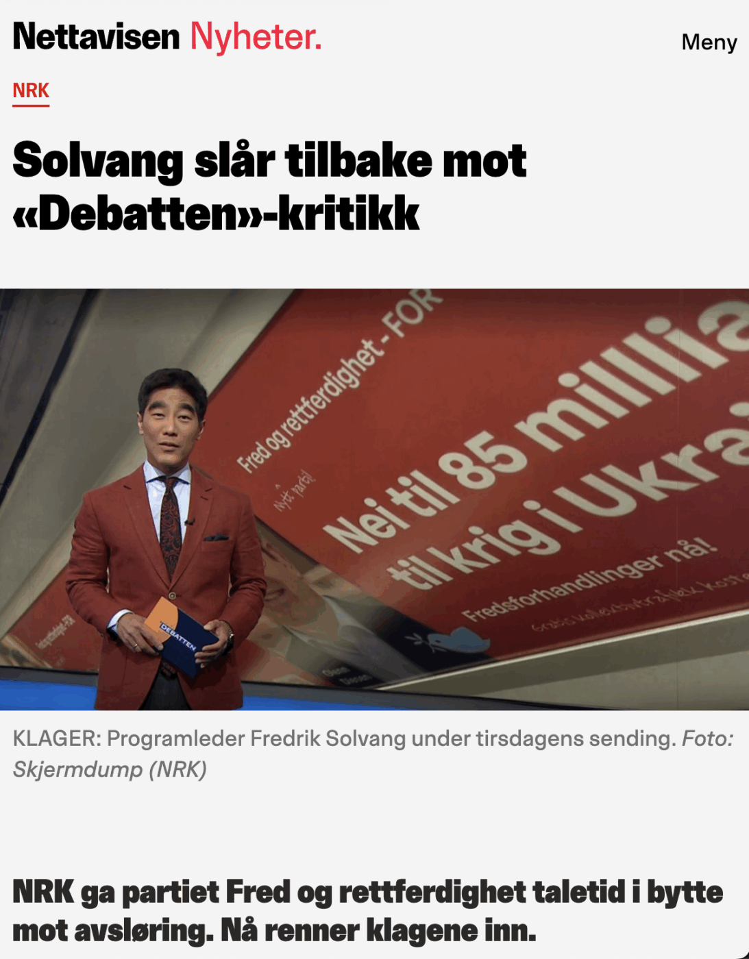 Nettavisen: Solvang slår tilbake mot «Debatten»-kritikk